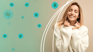 Donna con forte immunità circondata da virus